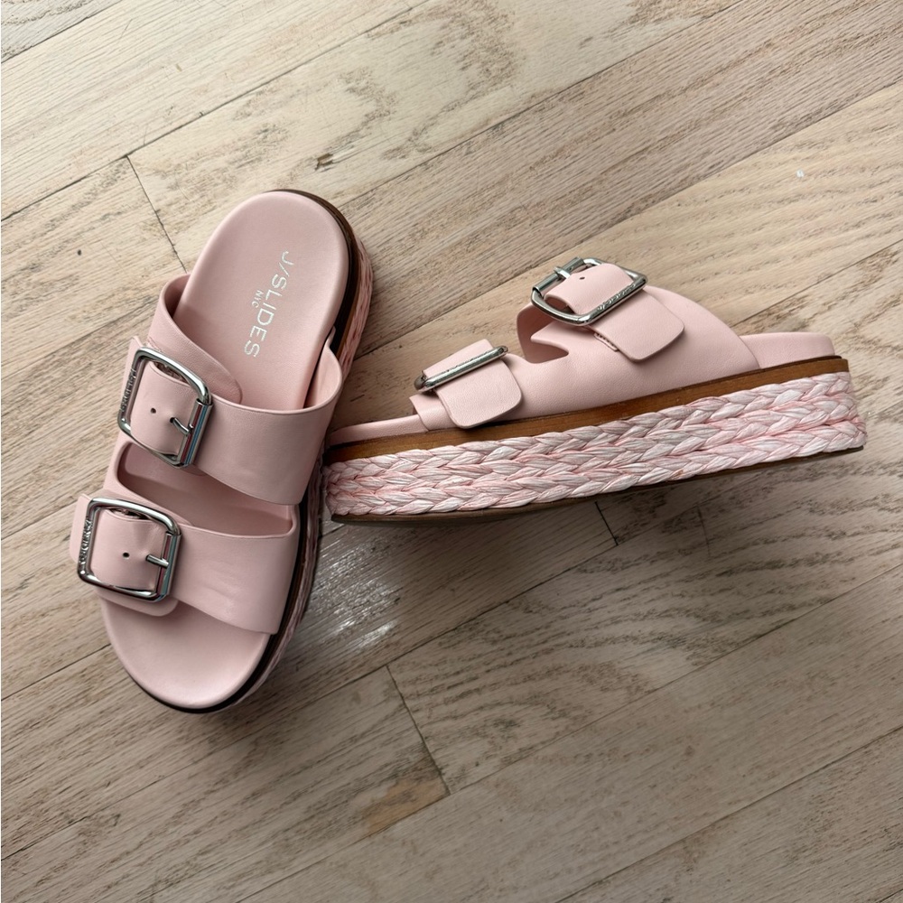 J/SLIDES Light Pink Buckle Sandals